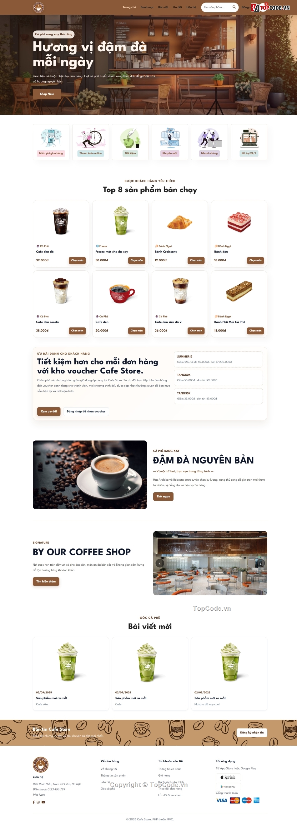 website bán cà phê,PHP MySQL,source code bán hàng,đồ án PHP,VNPay PHP,quản lý đơn hàng
