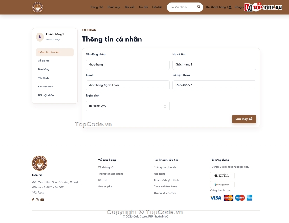 website bán cà phê,PHP MySQL,source code bán hàng,đồ án PHP,VNPay PHP,quản lý đơn hàng