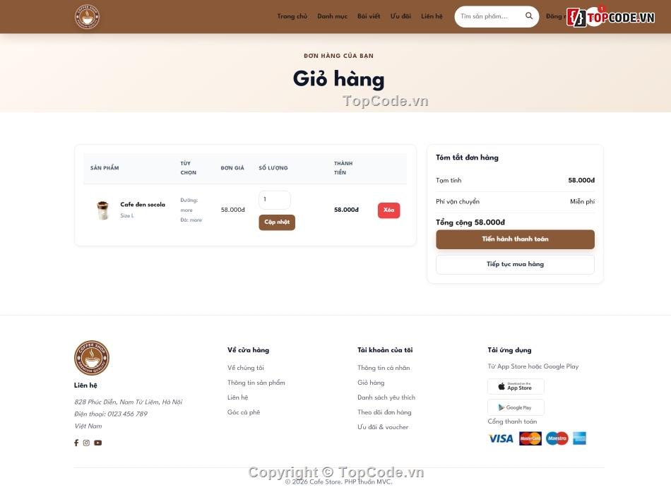 website bán cà phê,PHP MySQL,source code bán hàng,đồ án PHP,VNPay PHP,quản lý đơn hàng