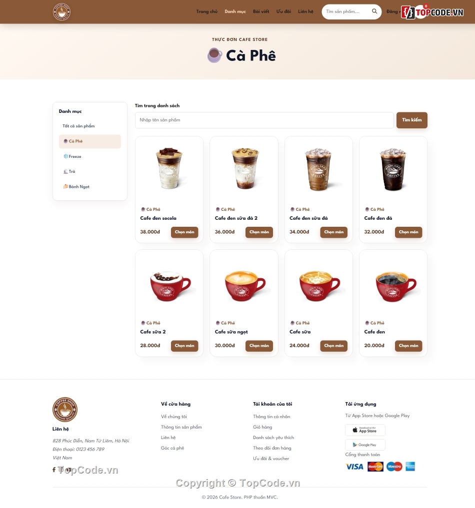 website bán cà phê,PHP MySQL,source code bán hàng,đồ án PHP,VNPay PHP,quản lý đơn hàng