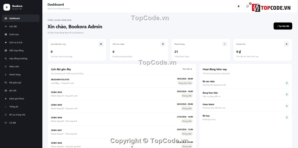 website đặt lịch,Laravel VueJS,source code website,booking,website quản lý