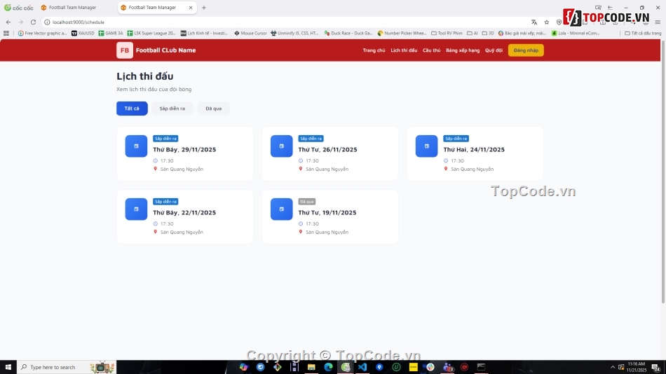 Website quản lý,Web bóng đá,quản lý bóng đá,NodeJS,VueJS