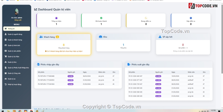 website quản Sự kiện,website quản lý kho,website quản lý nhân sự