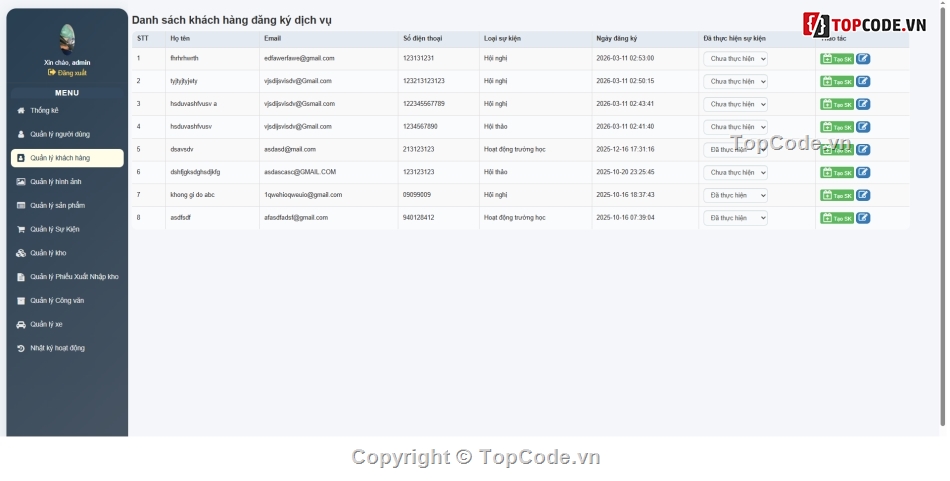 website quản Sự kiện,website quản lý kho,website quản lý nhân sự