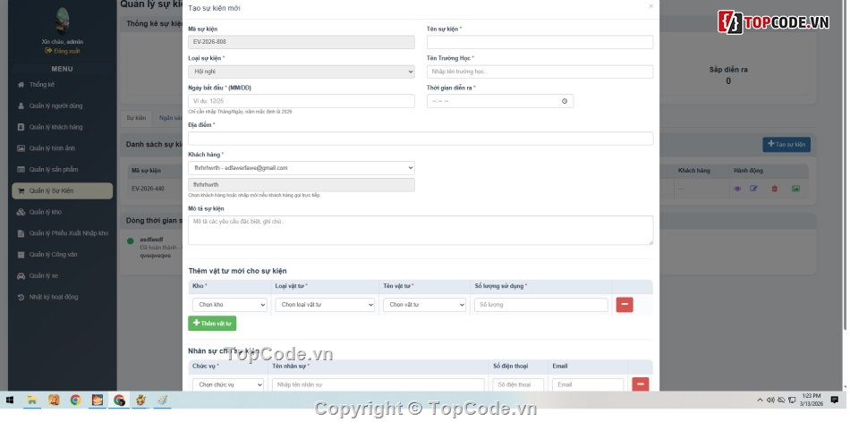 website quản Sự kiện,website quản lý kho,website quản lý nhân sự