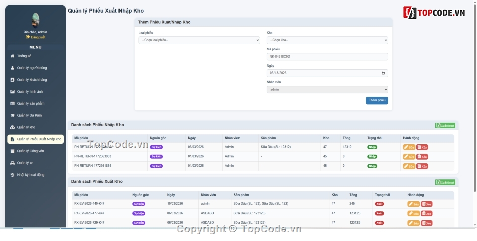 website quản Sự kiện,website quản lý kho,website quản lý nhân sự