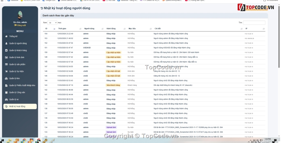 website quản Sự kiện,website quản lý kho,website quản lý nhân sự