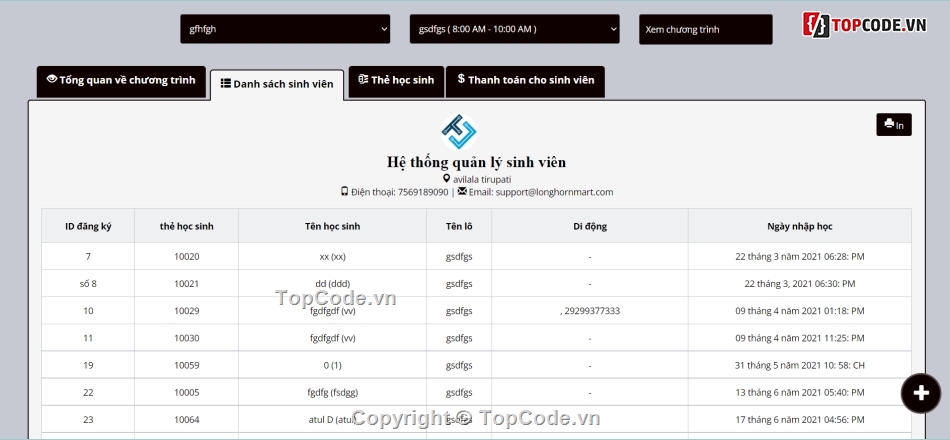 hệ thống quản lý sinh viên,website quản lý sinh viên PHP,web quản lý học sinh,đồ án quản lý sinh viên