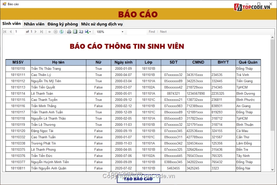 win form C#,SQL,Kí túc xá,Sinh viên,Báo cáo