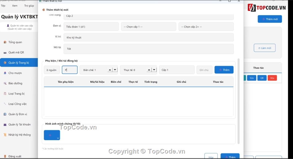 QR,QR code,phần mềm quản lý kho,quản lý vật tư,quản lý trang bị