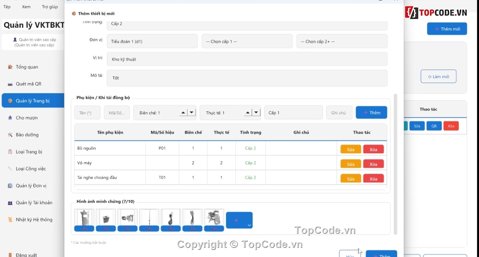 QR,QR code,phần mềm quản lý kho,quản lý vật tư,quản lý trang bị