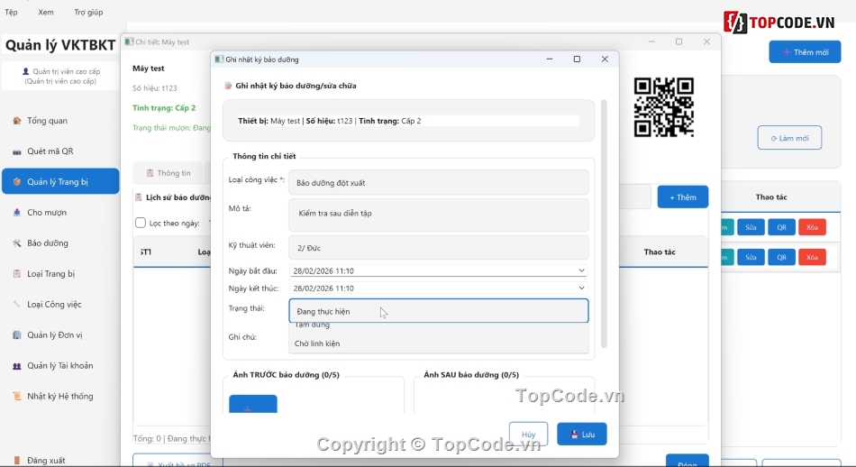 QR,QR code,phần mềm quản lý kho,quản lý vật tư,quản lý trang bị