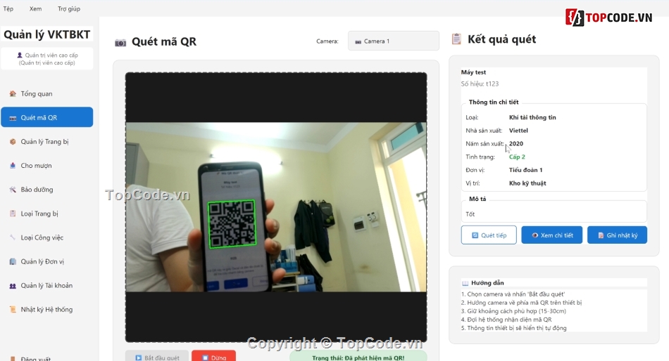 QR,QR code,phần mềm quản lý kho,quản lý vật tư,quản lý trang bị