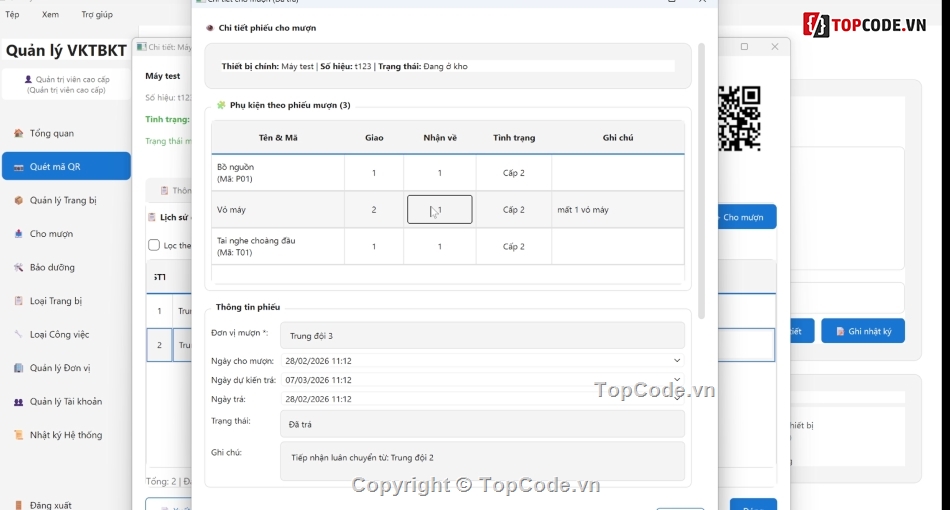 QR,QR code,phần mềm quản lý kho,quản lý vật tư,quản lý trang bị