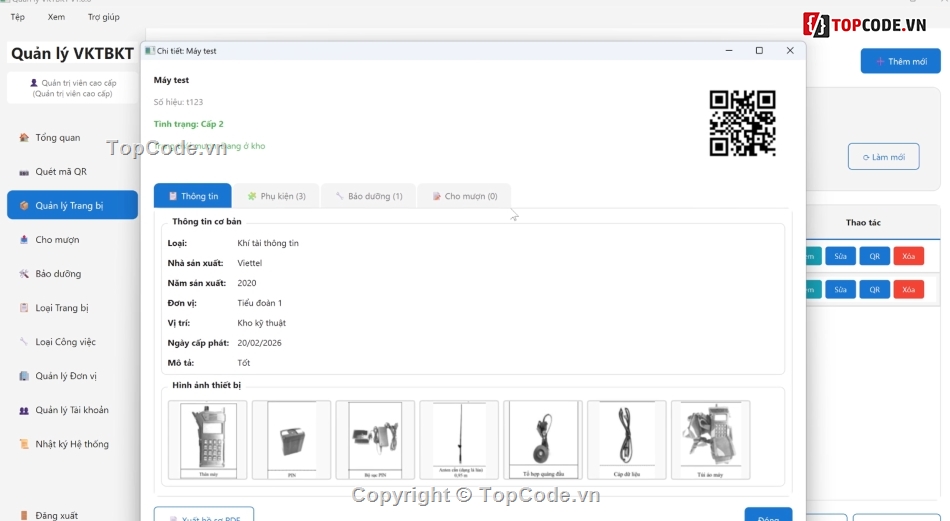 QR,QR code,phần mềm quản lý kho,quản lý vật tư,quản lý trang bị