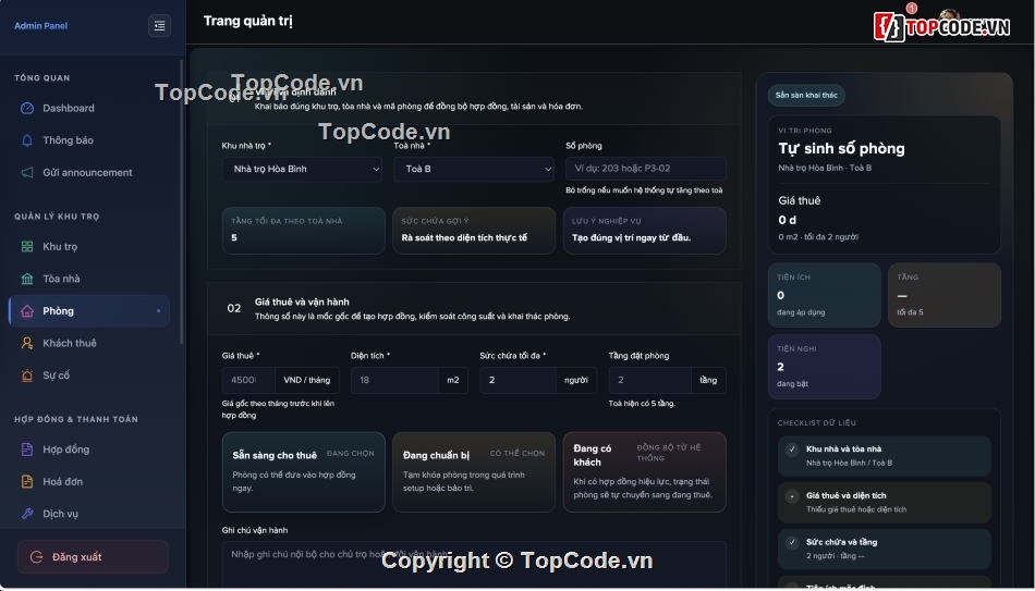 Phần mềm quản lý nhà trọ,nhà trọ,code quản lý nhà trọ,app quản lý nhà trọ
