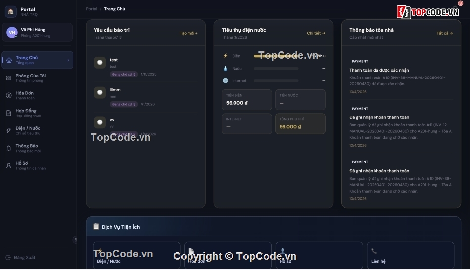 Phần mềm quản lý nhà trọ,nhà trọ,code quản lý nhà trọ,app quản lý nhà trọ