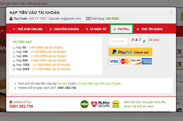 Hướng dẫn nạp tiền vào tài khoản Hướng dẫn nạp tiền, nạp tiền topcode, nạp tiền vào tài khoản, Nạp tiền