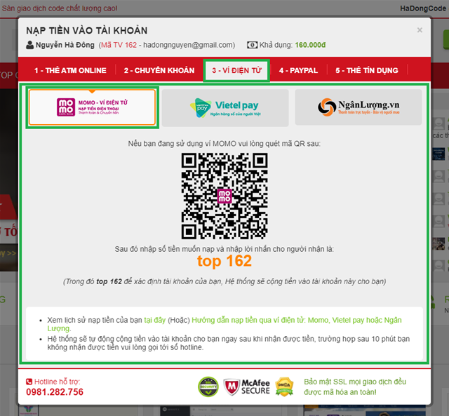 Hướng dẫn nạp tiền vào tài khoản Hướng dẫn nạp tiền, nạp tiền topcode, nạp tiền vào tài khoản, nạp tiền