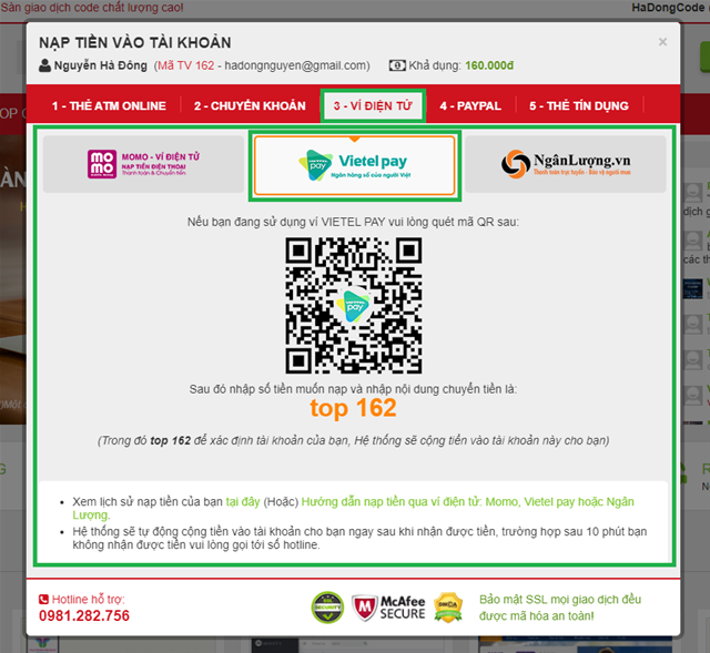 Hướng dẫn nạp tiền vào tài khoản Hướng dẫn nạp tiền, nạp tiền topcode, nạp tiền vào tài khoản, nạp tiền