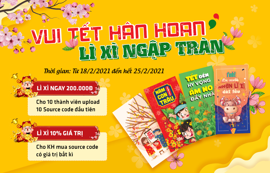 Vui tết hân hoan - Lì xì ngập tràn
Lì xì topcode, khuyến mại, Sale topcode