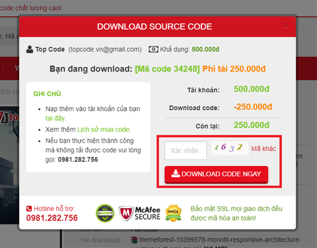 Hướng dẫn tải code có phí Hướng dẫn tải code, Tải code có phí trên Topcode.vn, Tải code Topcode.vn, Mua code có phí